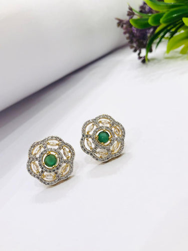 Green Golden Flower Earrings